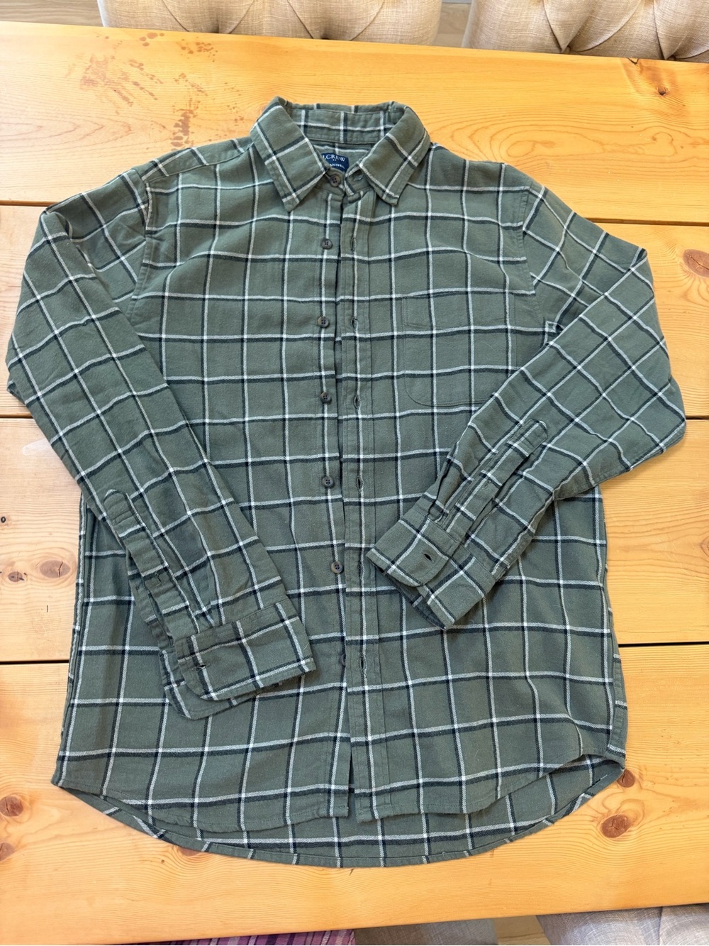J. Crew Olive Green Plaid Button-Down Shirt